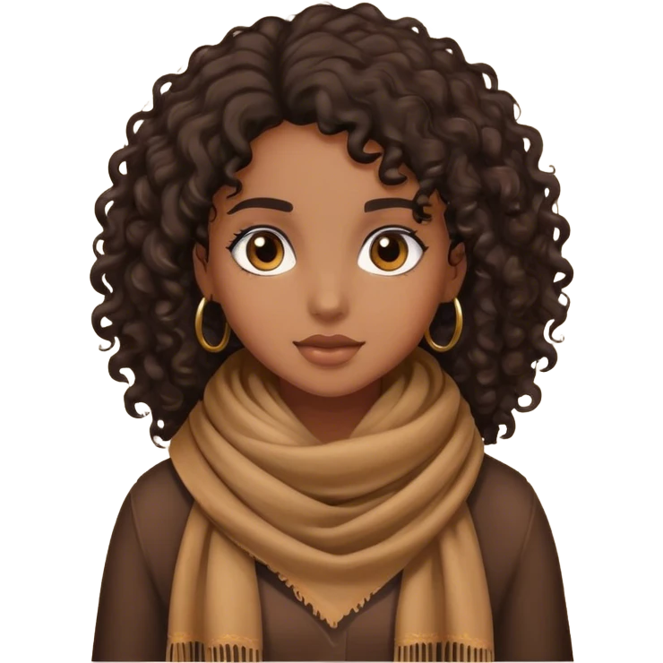 girl with dark curly hair in a brown scarf emoji