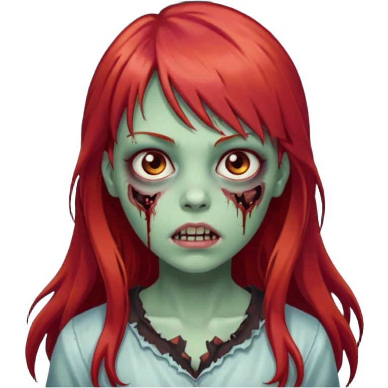 zombie girl with long red hair and bangs and brown eyes  emoji