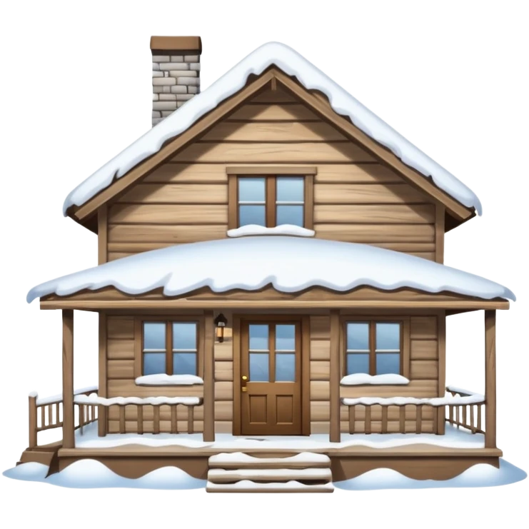 small house viewed directly from the front, with lots of snow.
The viewing angle must be directly towards the front door emoji