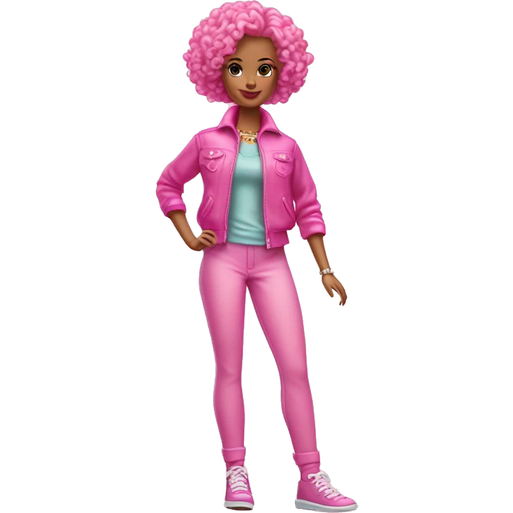 Curly short hair barbie full body pink clouth emoji