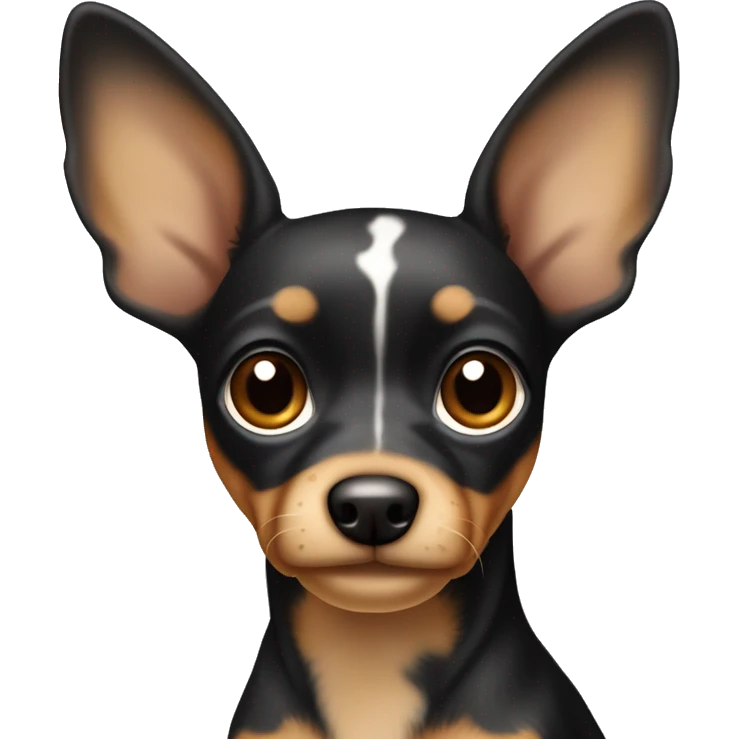 Toy terrier, dark merle color (black, caramel and great color, grey are spots) with big ears emoji