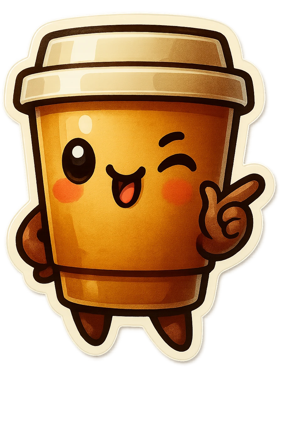 Tall coffee cup, pointing, winking, clinking tongue, cocky emoji