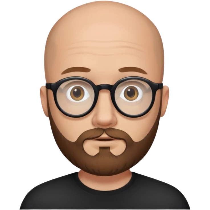 emoji just face 32-year-old white man, bald with a brown beard, wearing round black glasses emoji