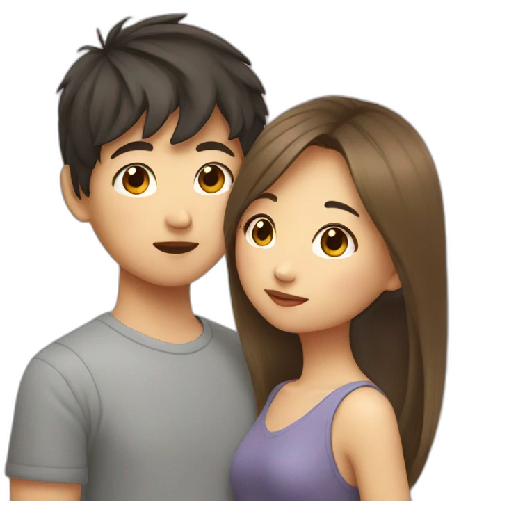 Asian boy kissing girl with light brown hair  emoji