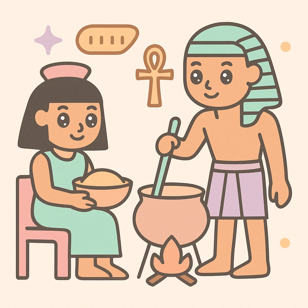 ancient Egyptian cooking scene in hieroglyphic style emoji