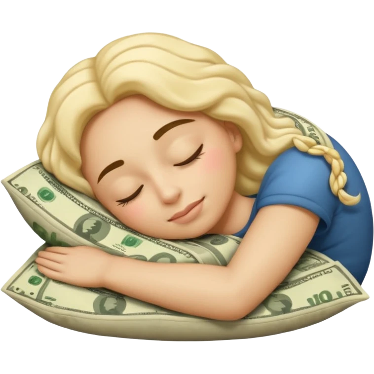 IOS style emoji of a face sleeping on a pillow of money emoji