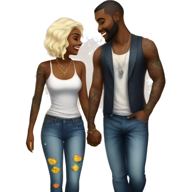 Romantic carnival date for beautiful tattooed couple emoji