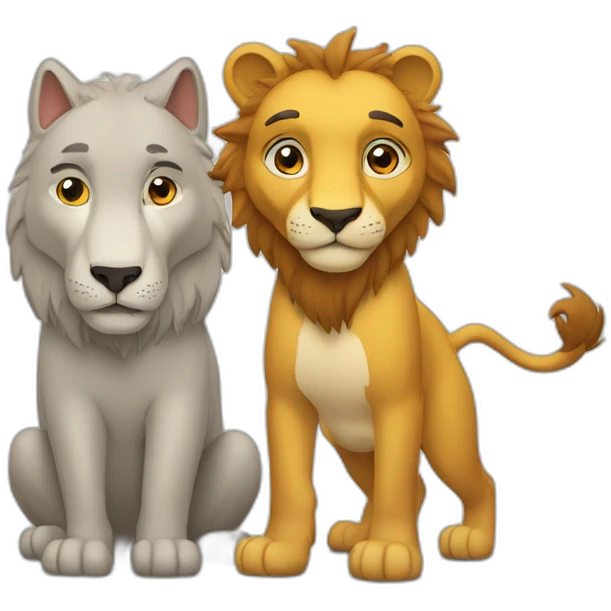 Loup et lion à côté  emoji