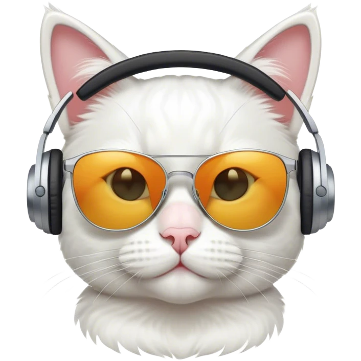 white cat with sunglasses and headphone emoji