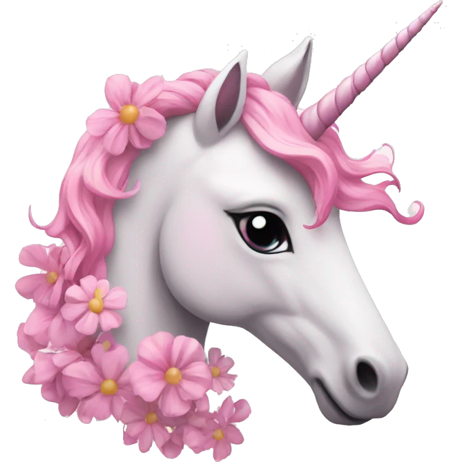 Pink unicorn with flowers on a white cloud  emoji