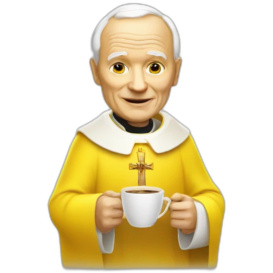 John Paul II with yellow skin offering coffee emoji
