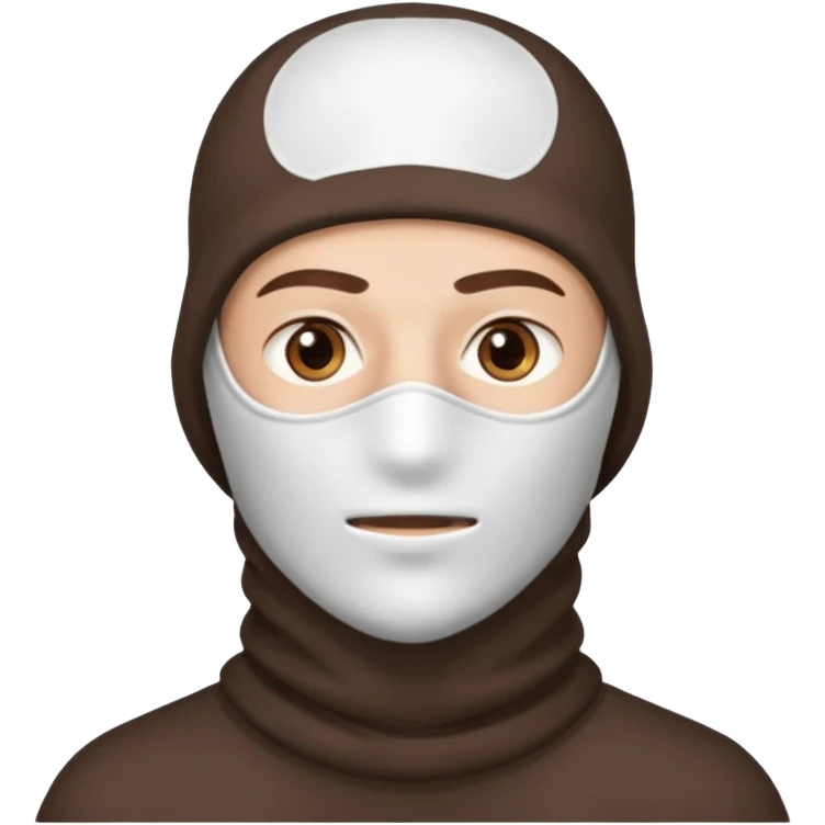 head of a guy with brown eyes wearing a white balaclava without a mouth emoji