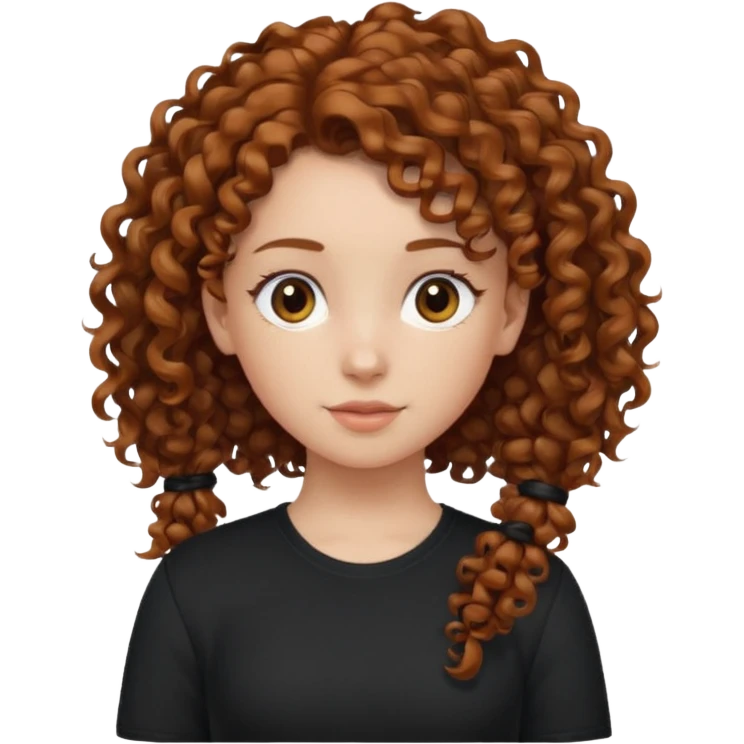 Girl, chestnut colored curly hair, only one ponytail, black shirt emoji
