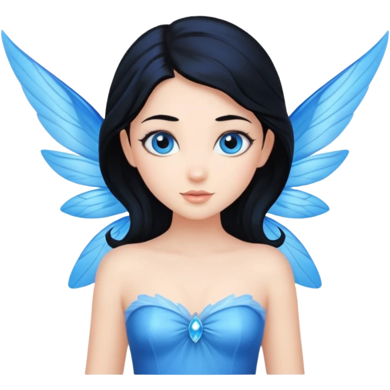 Flying blue fairy with black hair and blue eyes emoji