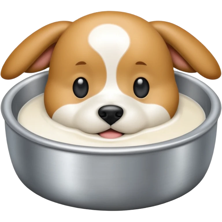 Sliver dog bowl emoji with only milk in it emoji