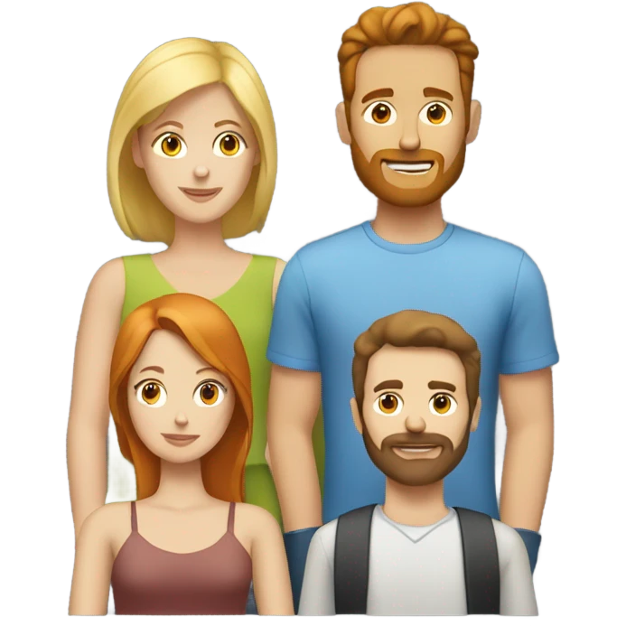 A Blonde woman, a redhead woman and a brown haired man with a short beard emoji