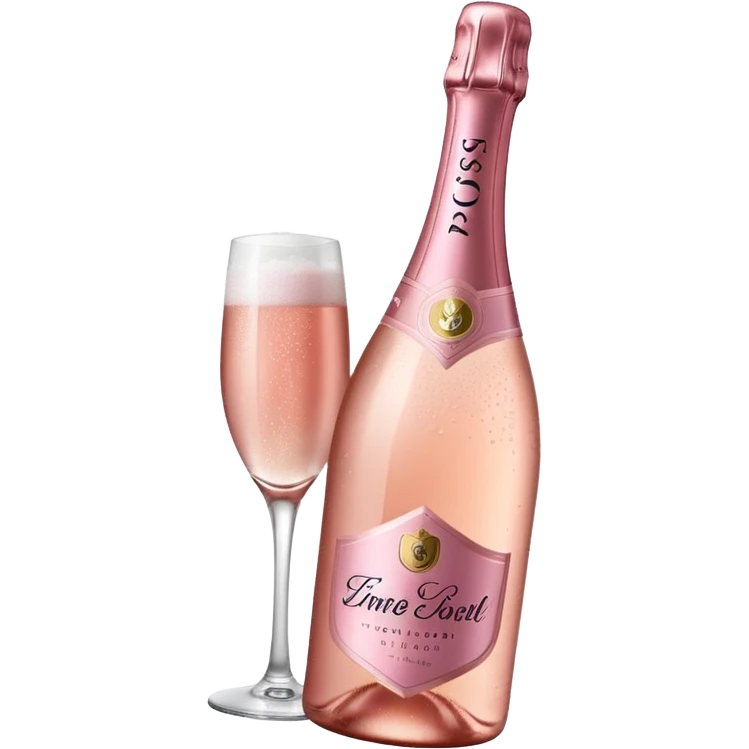 bottle of sparkling rosé champagne with a rose logo on the label, tilted up and to the left, no glass emoji