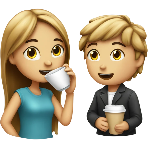 Boy and girl talking on the phone having a coffee ￼ emoji