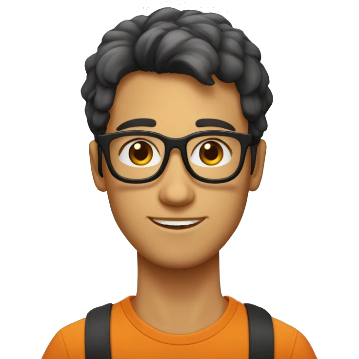 Jeune homme peau orangé  avec lunettes  jerectangulaire et cheveux noir  emoji