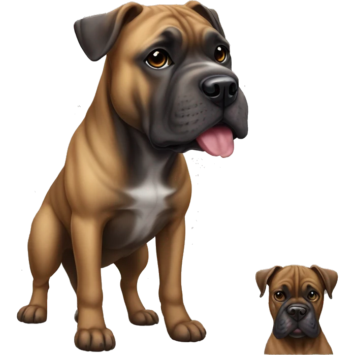 A mixed dog breed of ca de bou, cane corso and amerikansk bulldog brindle  emoji