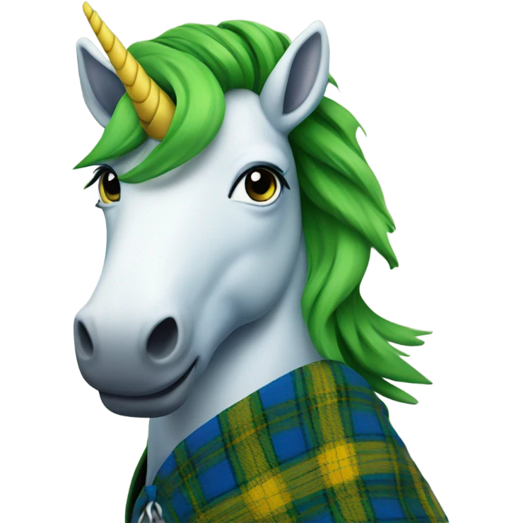 Scottish Unicorn wearing a green, blue, and yellow tartan kilt  emoji