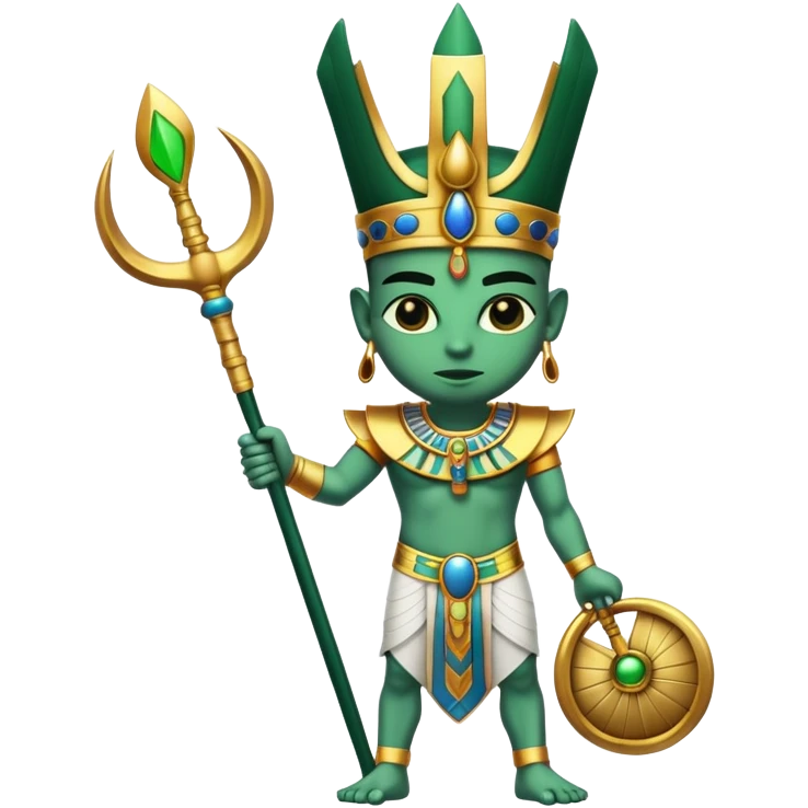 Ancient Egyptian god Osiris with green skin, Atef crown, and holding crook and flail emoji