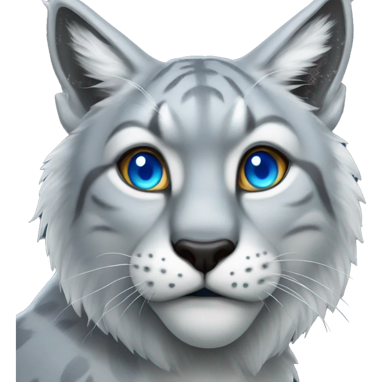 Grey Lynx blue eyes growlng fangs emoji