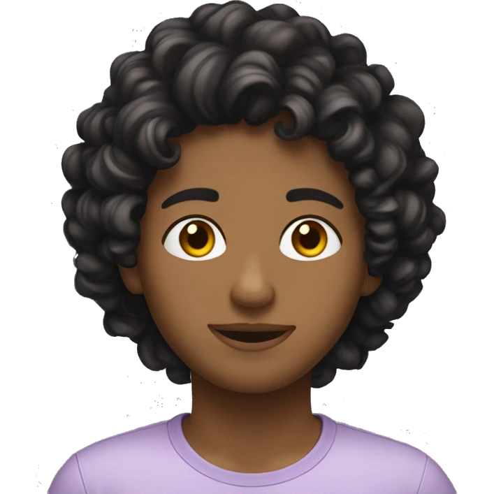 Hispanic emoji with hazel eyes black loose curly hair reading emoji