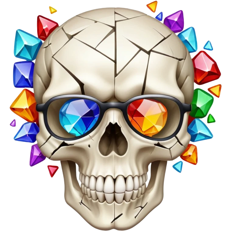a skull with colorful mosaic glasses, head bursting emoji