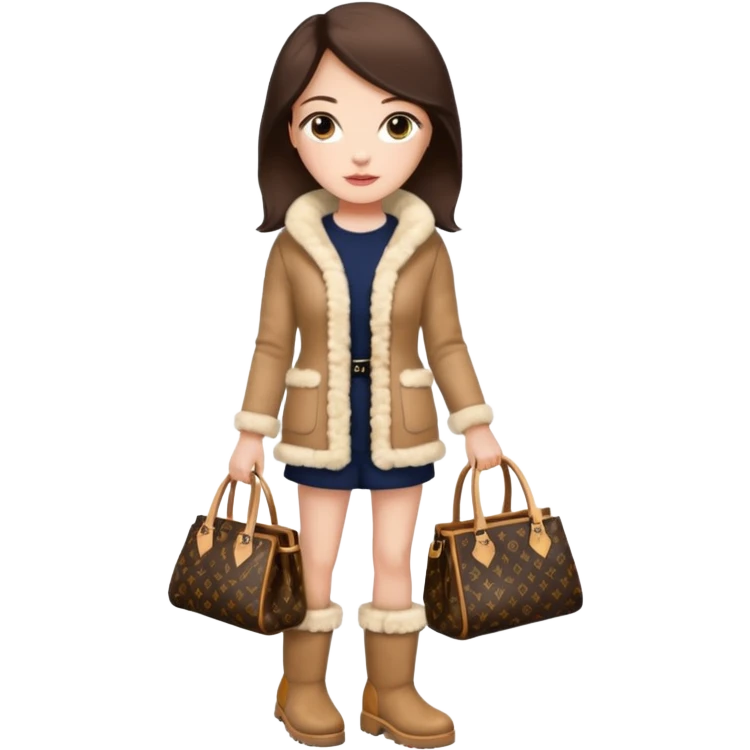 Woman standing with a luxury LV handbag wearing UGG boots.  emoji