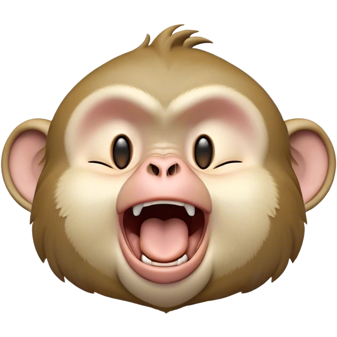 Cinematic Cute Yawning Macaque Portrait Emoji, Head tilted slightly with a dramatic, wide-open yawn, showcasing a gently textured face with half-closed, sleepy eyes and an open, relaxed mouth, Simplified yet irresistibly adorable features, highly detailed, glowing with a soft, cozy glow, high shine, relaxed yet expressive, stylized with a dash of whimsical charm, soft glowing outline, capturing the essence of a drowsy yet affectionate primate that appears ready to stretch out for a nap! emoji