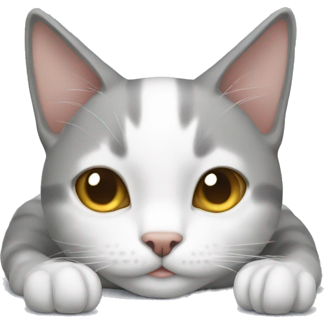 A gray-white cat is lying on its back emoji