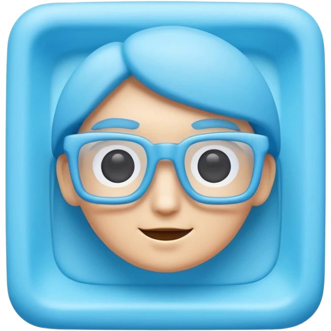 A 3D cartoon sky-blue square spectacle, slightly thick frame, glossy surface, minimal plain background, Memoji-style. emoji