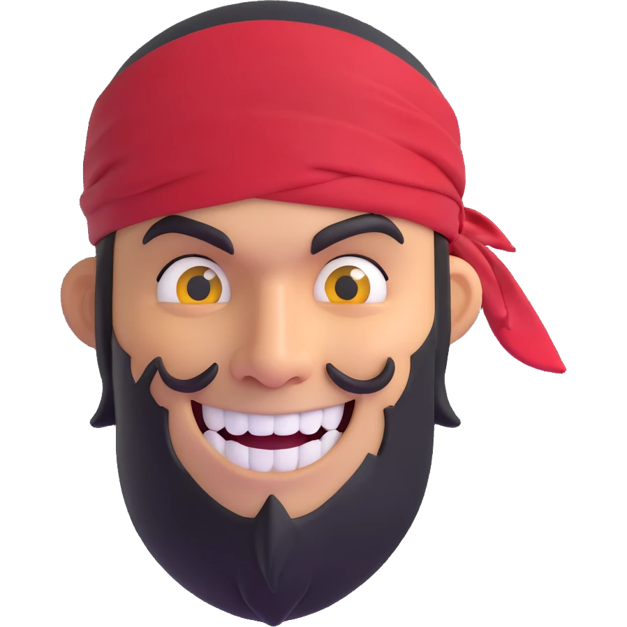 pirate with a smirk, red bandana, gold tooth, sly expression, 3d emoji style emoji