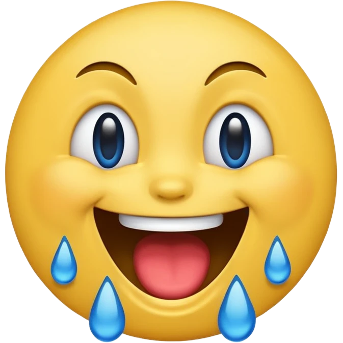 Emoji, yellow round laughing hysterically face, with blue tears of joy on it.  emoji