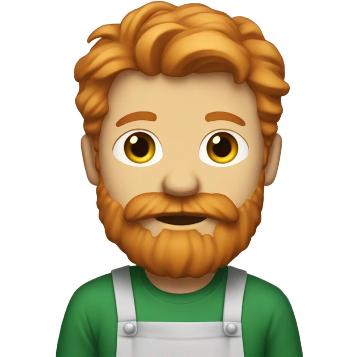 Ginger man with a scruffy beard wearing a green shirt with an apron on emoji