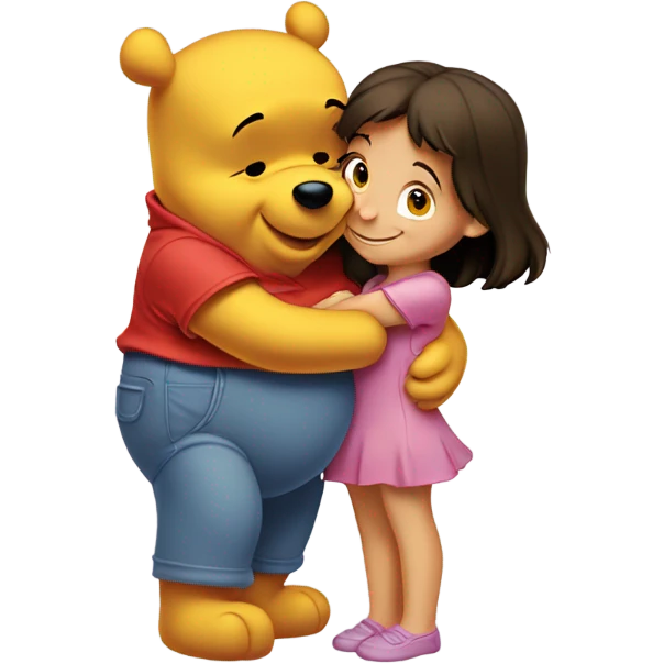Winne the Pooh hugging pretty brunette girl emoji