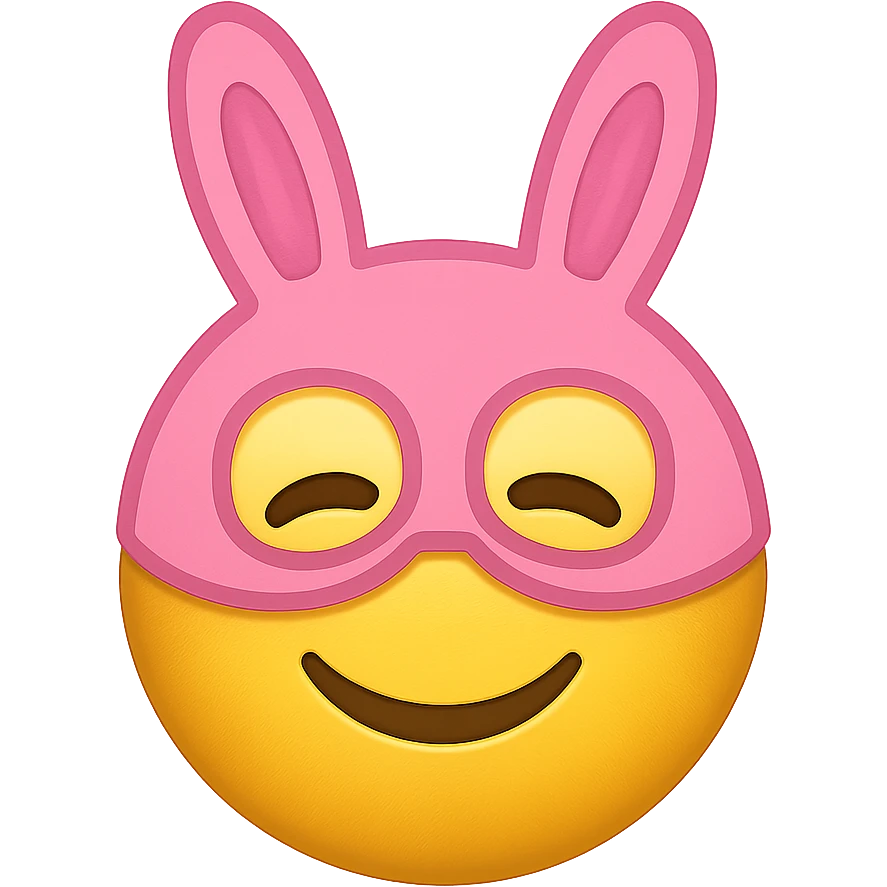 yellow face with pink bunny mask emoji, digital illustration emoji