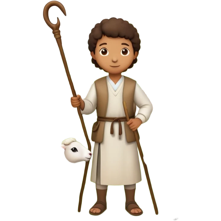 An emoji-style depiction of a shepherd. A person wearing simple, traditional clothing, holding a wooden staff (crook), standing near sheep or leading them. Often outdoors, in a field or hillside setting, symbolizing care, guidance, and rural life emoji