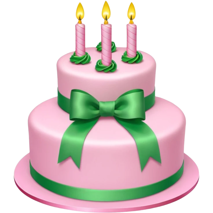 Pink Birthday cake with green ribbon in 3D emoji