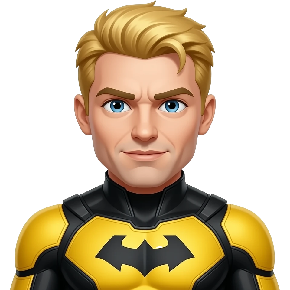 Create an emoji of the superhero sentry with yellow and black suit and golden hairs emoji