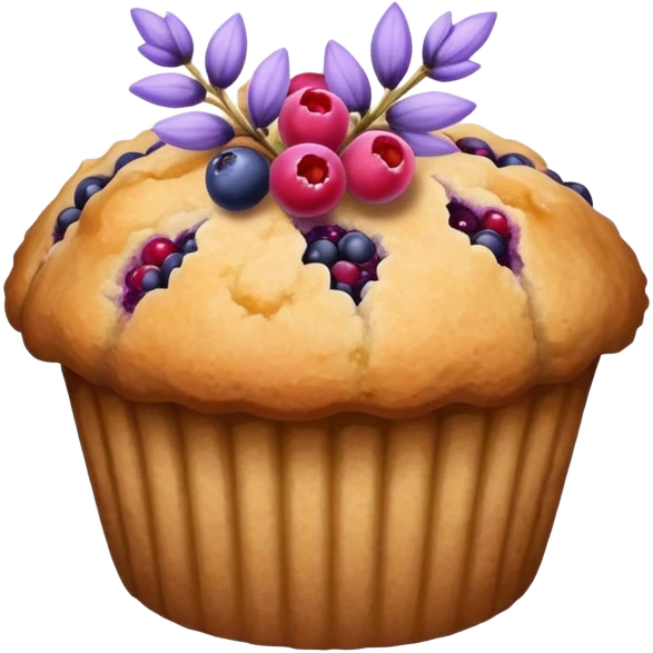 Lavender flower sprig muffin with berries and crystallized sugar emoji