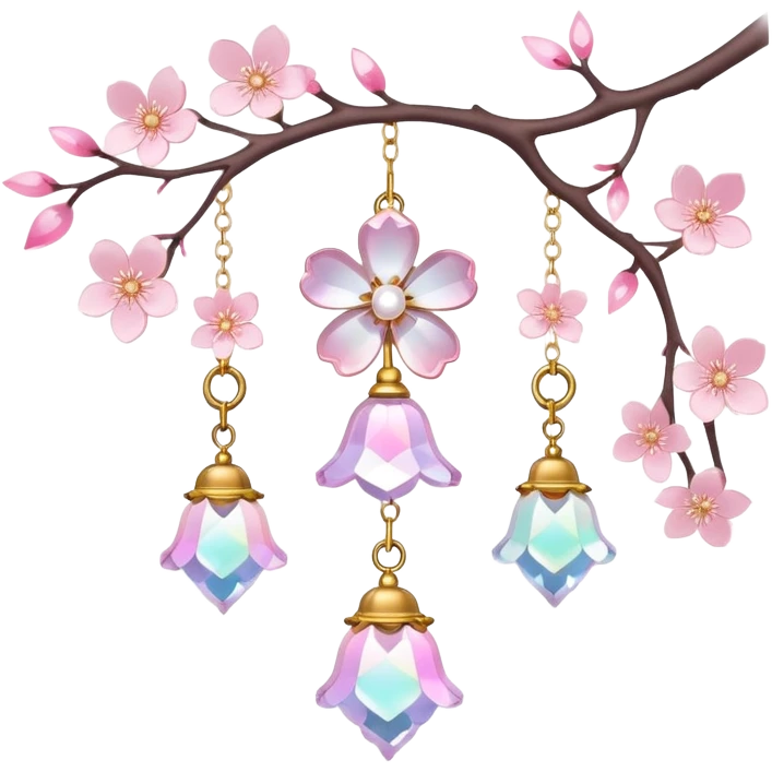 Hanging Iridescent pastel pink sakura crystals white-pearly suncatcher with bell LAMP emoji