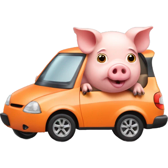 Pig driving orange car emoji