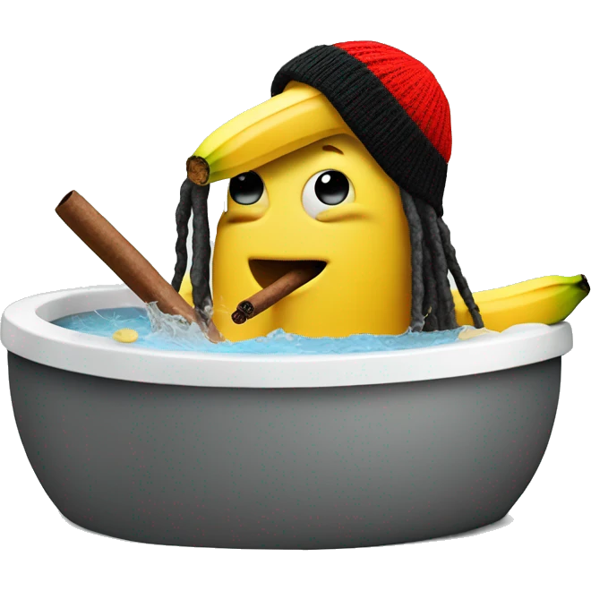 banana with goatee and dreads with a red yellow and black beanie smoking a cigar in a hot tub emoji