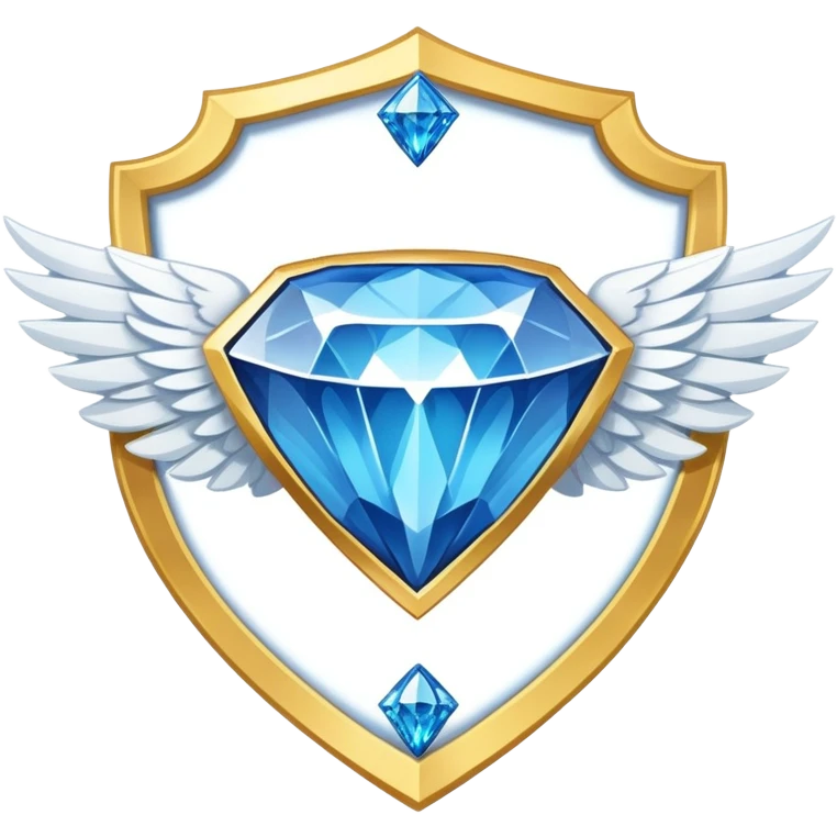 Gold shield with white wings, a big blue diamond in the center and VIP label emoji