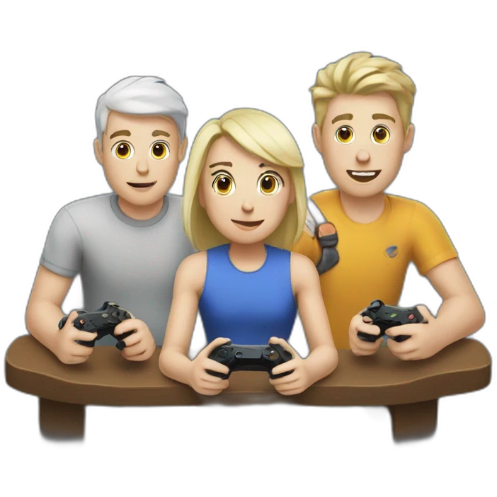 Three white buddies playing video games emoji