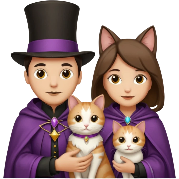 magician couple and their pet cat emoji