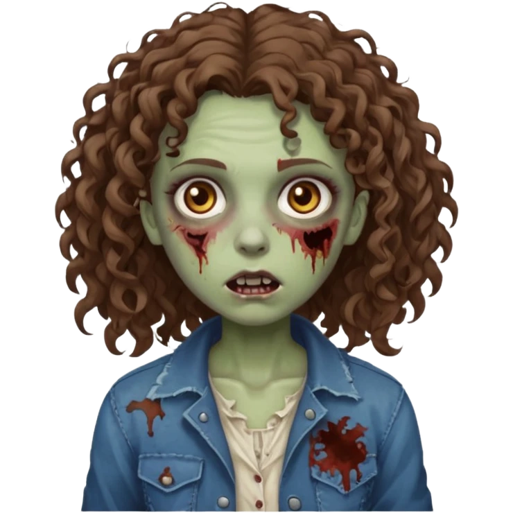 zombie girl with curly brown hair and brown eyes emoji