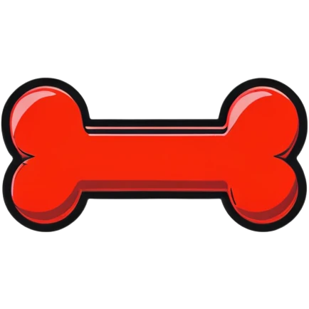A shiny red plastic dog bone toy with a smooth, glossy finish. emoji